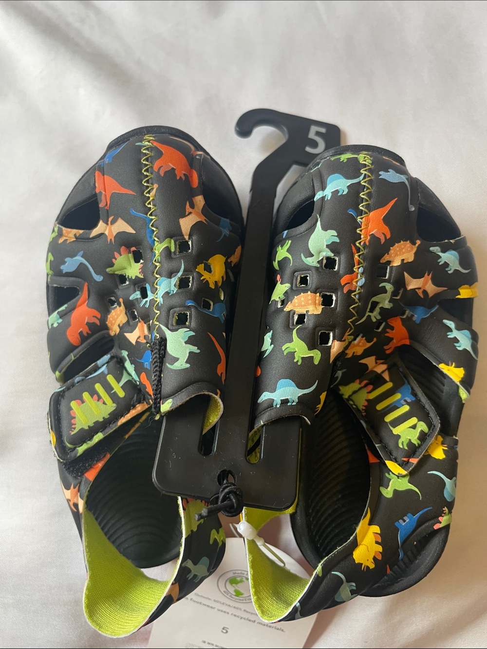 wonder nation Black Kids Sandals with Multicolor Dinosaur Print